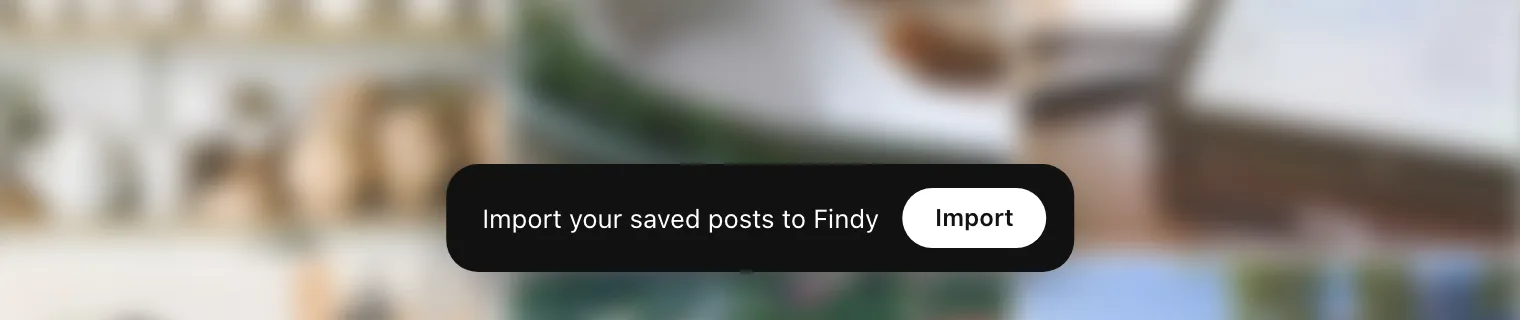 The Findy import bar at the bottom of the page: Import your saved posts to Findy, with an Import button